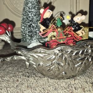 Festive Mouse Holiday Decoration in Silver and Red